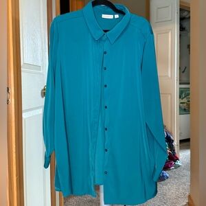 **Susan Graver Teal/Turquoise Button-down Shirt - 1x